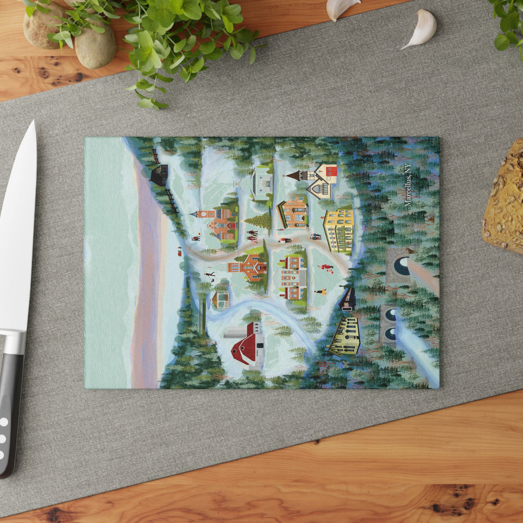 Marcellus Christmas Landscape - Glass Cutting Board