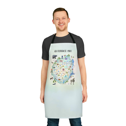 Adirondack Park Map, Landmarks and Animals Apron - Perfect for Nature Lovers, Chefs, and Home Cooks - Made in the USA