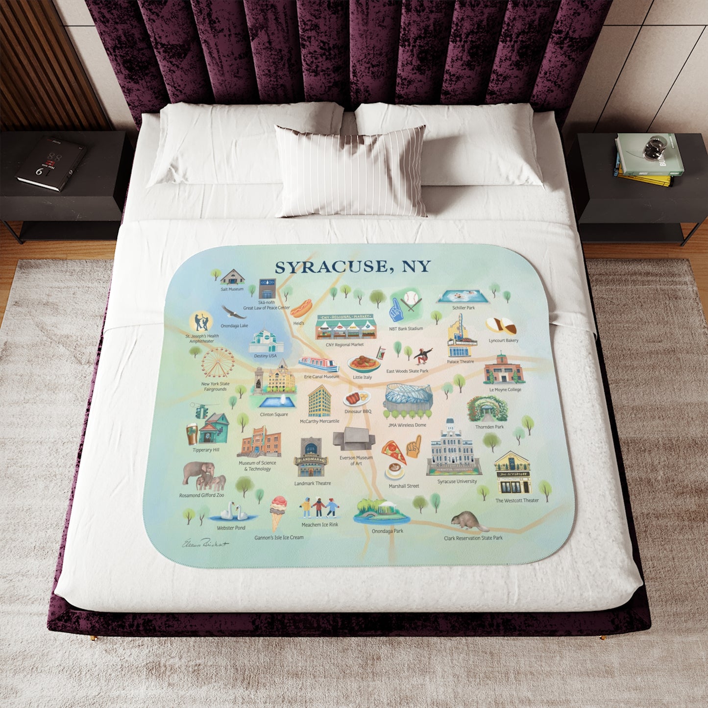 Syracuse NY Full Map - Double Layer Sherpa Blanket