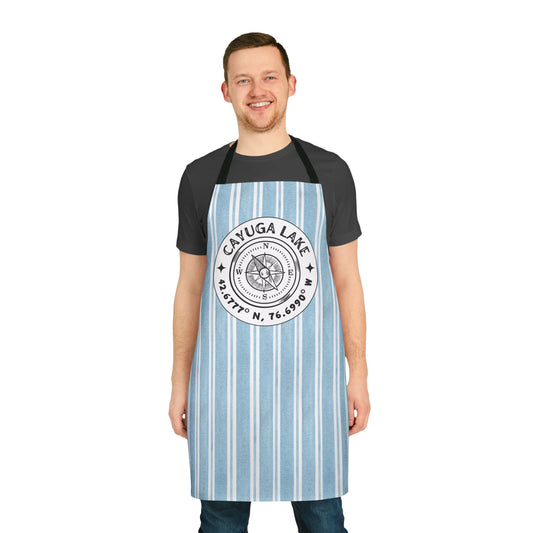 Cayuga Lake NY Compass Blue Cabana Apron - Perfect for Lake Lovers, Chefs, and Home Cooks
