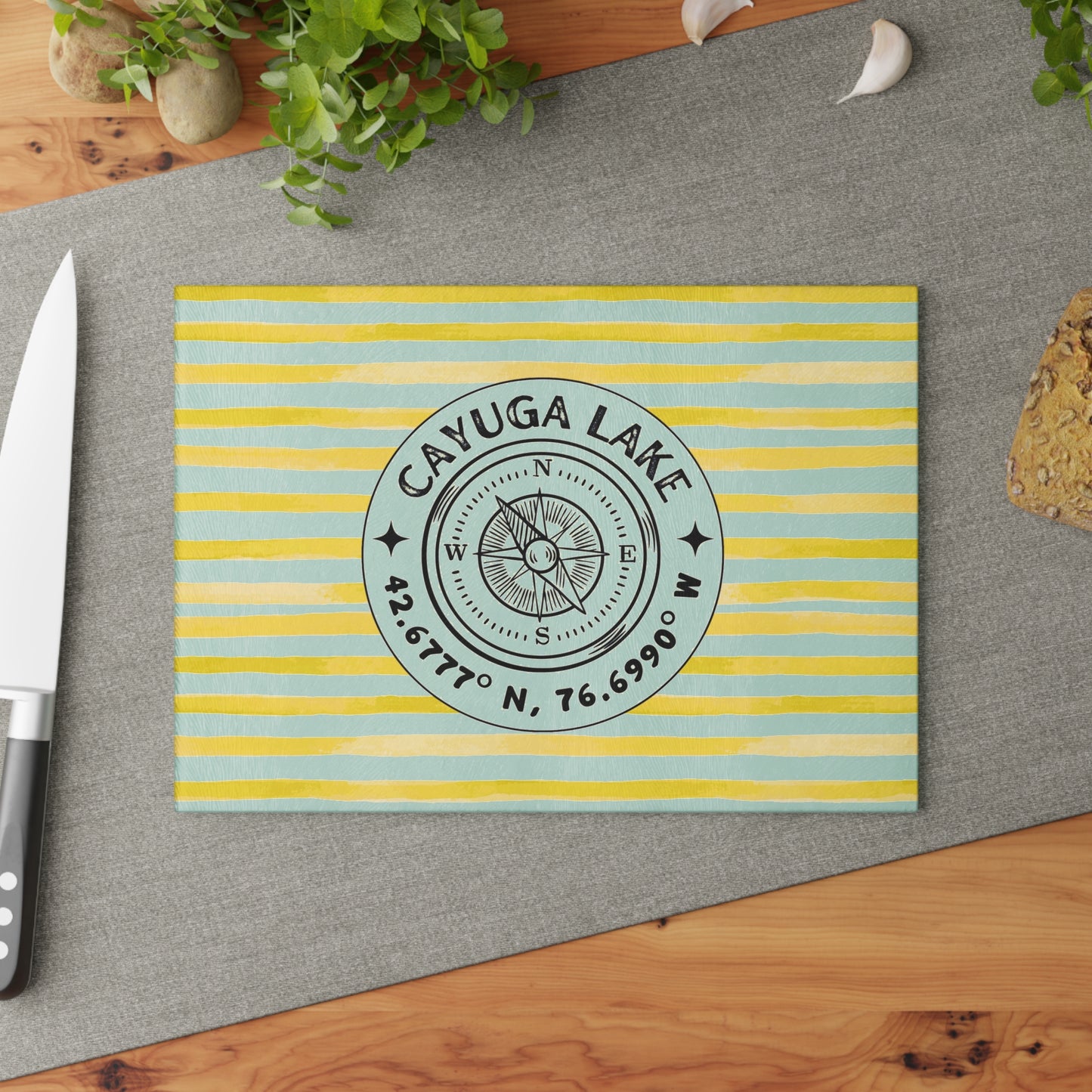 Cayuga Lake Yellow Cabana Glass Charcuterie and Cutting Board
