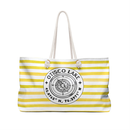 Otisco Lake Yellow Cabana Stripe - Jumbo Lake Day Tote Bag