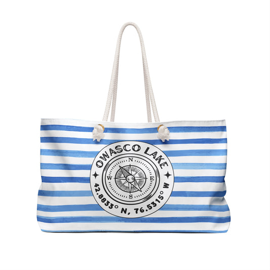 Owasco Lake Blue Cabana Stripe - Jumbo Lake Day Tote Bag