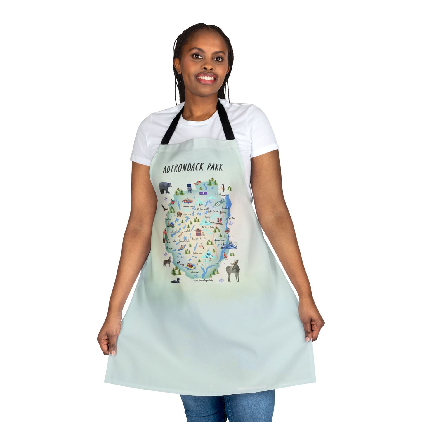 Adirondack Park Map, Landmarks and Animals Apron - Perfect for Nature Lovers, Chefs, and Home Cooks - Made in the USA