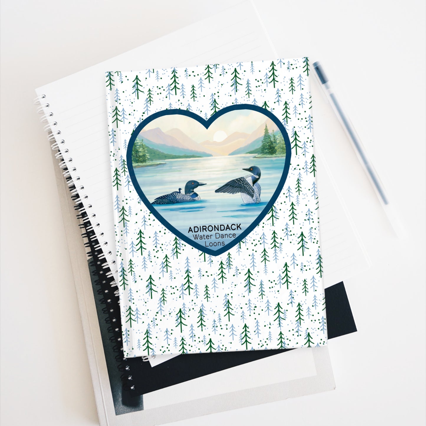 Adirondack Loons, Water Dance, Hand Painted Watercolor Journal - Explore Nature and Adventures - Made in the USA