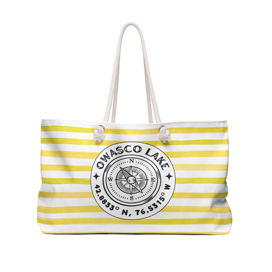 Owasco Lake Yellow Cabana Stripe - Jumbo Lake Day Tote Bag