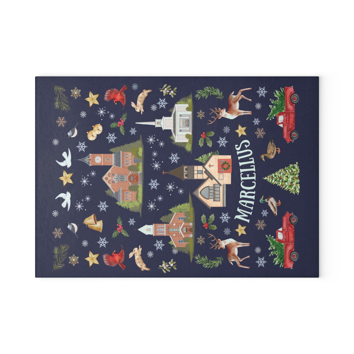 Marcellus Folk Christmas Glass Cutting Board