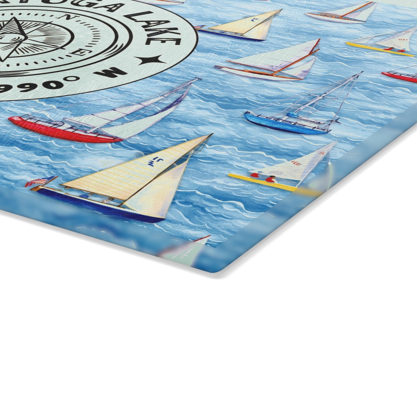 Cayuga Lake Sailboats Glass Charcuterie and Cutting Board