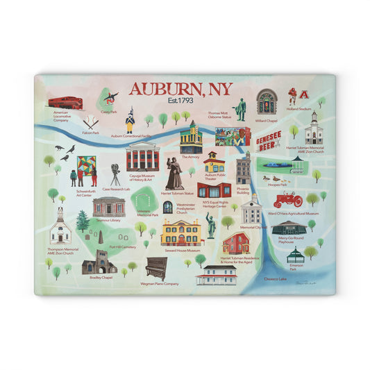 Auburn, NY Historical Landmarks Glass Cutting and Charcuterie Board