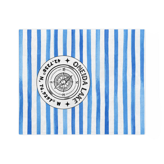 Oneida Lake Blue Cabana Stripe Velveteen Microfiber Blanket