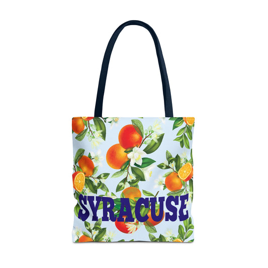 Syracuse NY Orange Blossom Compass, Blue Cabana Stripe, XL Tote Bag