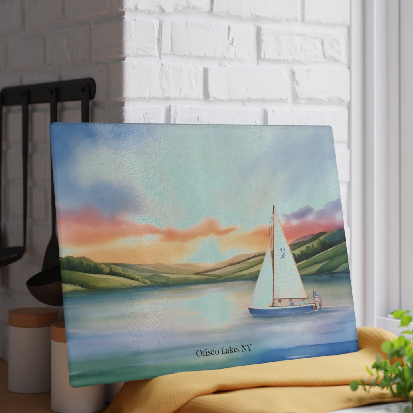 Otisco Lake Sunrise Glass Cutting and Charcuterie Board