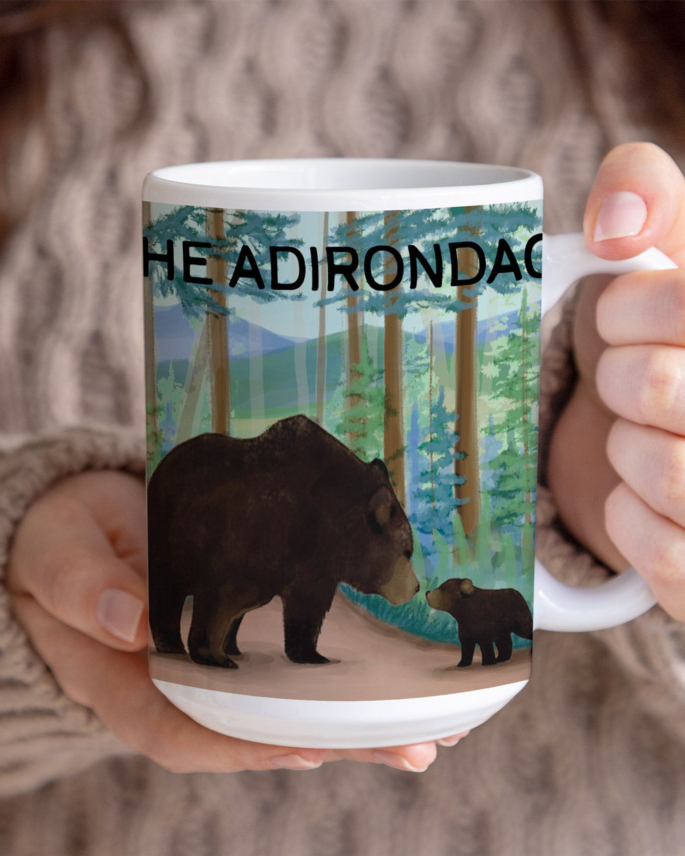 Mother and cub Black Bears, Adirondack Park, NY - 15oz Ceramic Mug - Made in the USA