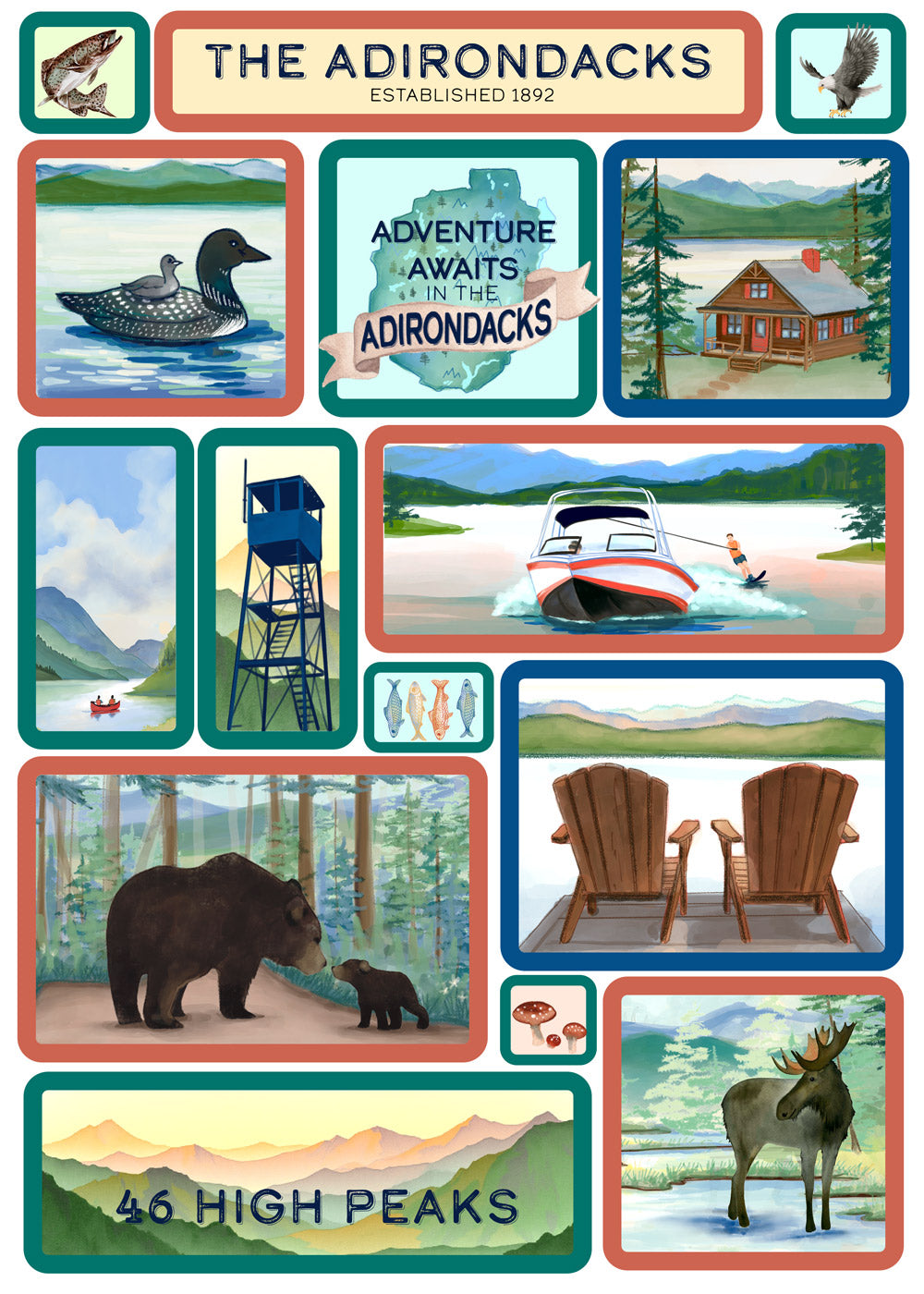 Adirondack Scenes Grid Illustration Jigsaw Puzzle