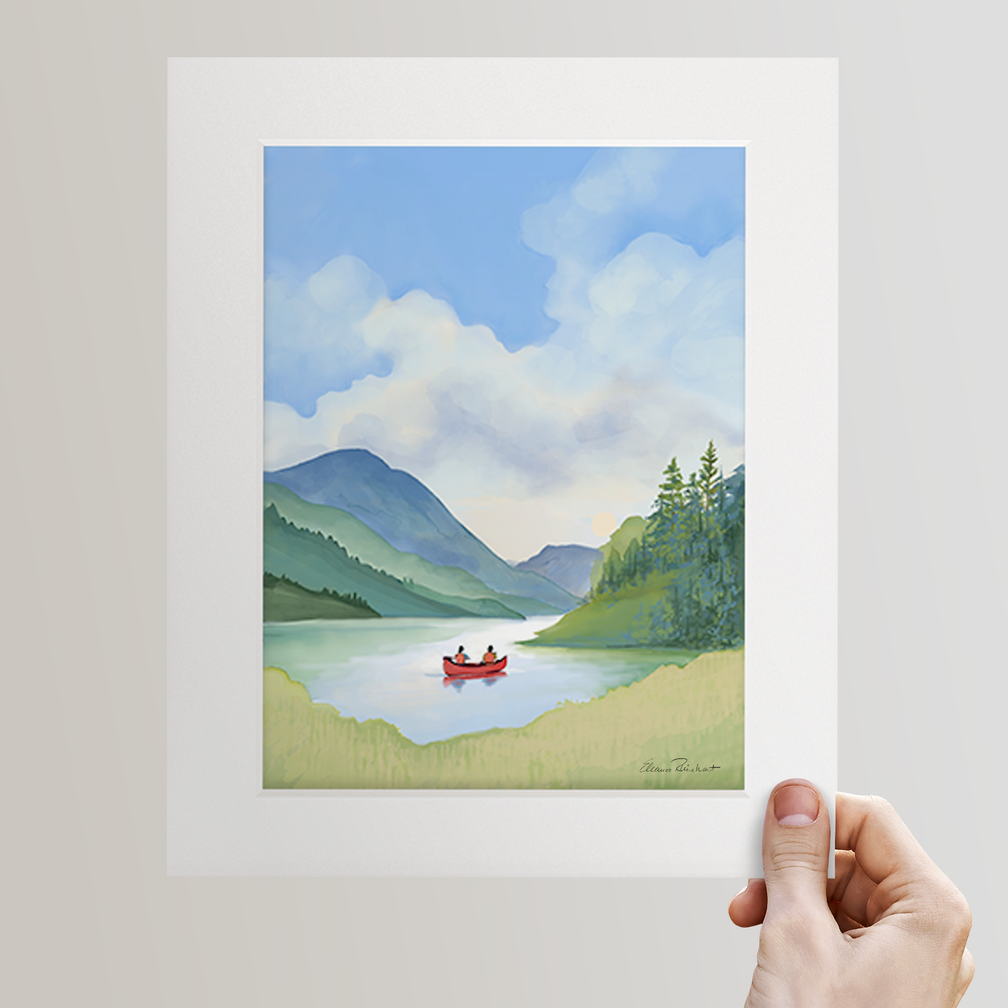 Adirondack Park, NY Red Canoe, Hand Painted Illustration - Fine Art Print - Made in the USA
