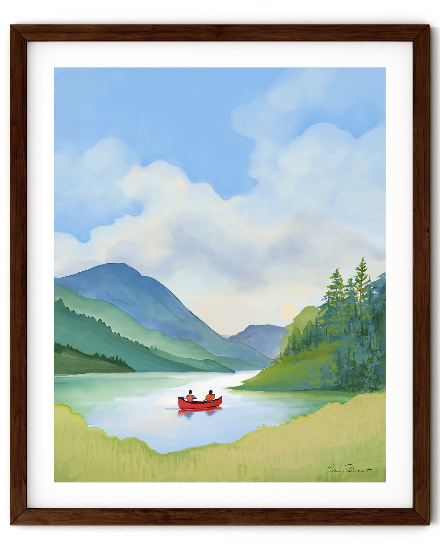 Adirondack Park, NY Red Canoe, Hand Painted Illustration - Fine Art Print - Made in the USA