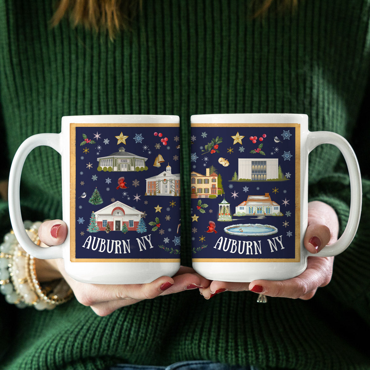 Auburn, NY Folk Christmas 15oz Ceramic Mug