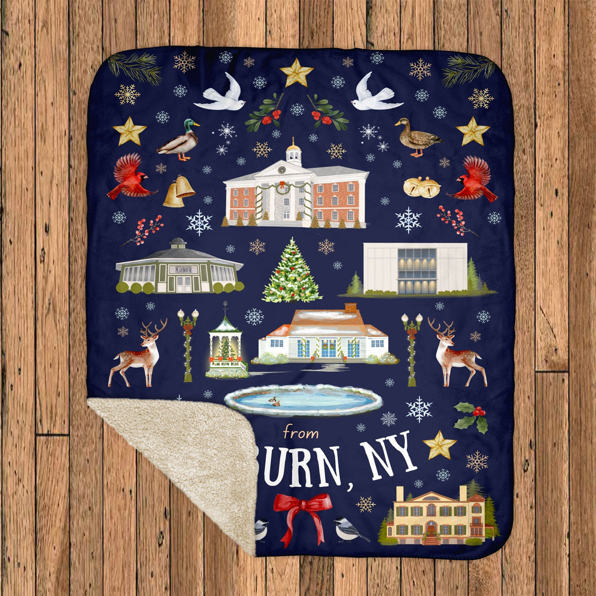 Auburn Folk Art Christmas - Double Layer Sherpa Fleece Throw Blanket
