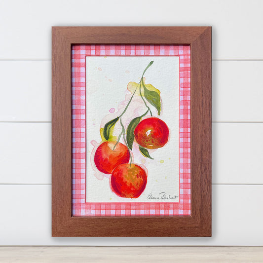 Autumn Orchard Branch — Original Watercolor with Hand-Painted Mat, Black Wood Frame (3.5" x 5.5")