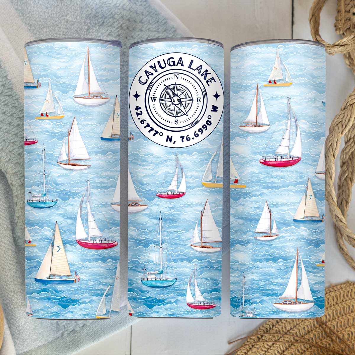 Cayuga Lake Sailboats Skinny Stainless Steel Hot or Cold Tumbler