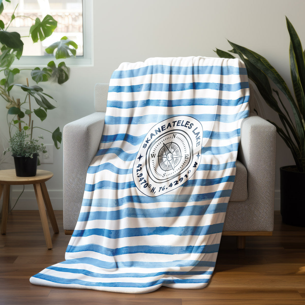Cabana Stripe Light Fleece Throw Blanket - Customize to your lake