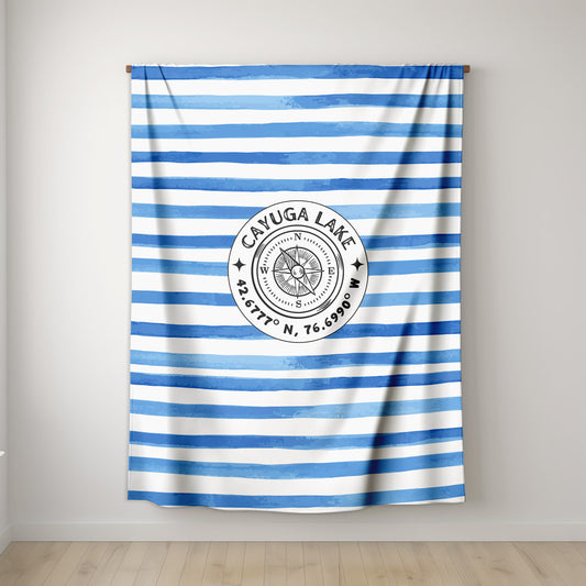 Cabana Stripe Light Fleece Throw Blanket - Customize to your lake