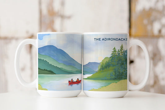 Red Canoe, Adirondack Park, NY - 15oz Ceramic Mug - Made in the USA