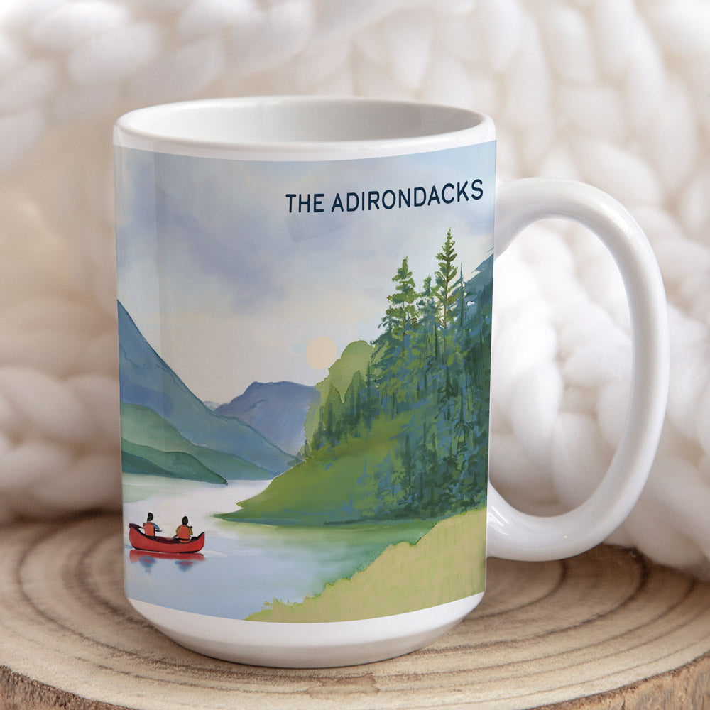 Red Canoe, Adirondack Park, NY - 15oz Ceramic Mug - Made in the USA
