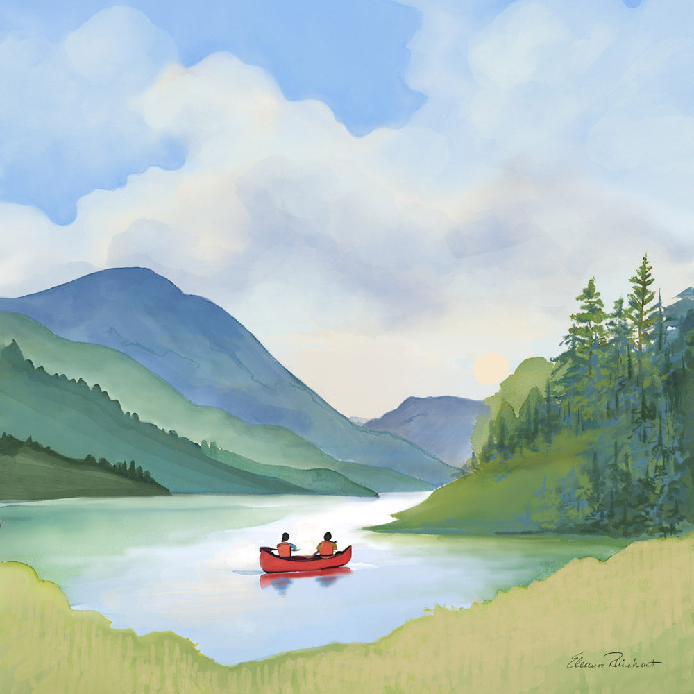 Red Canoe, Adirondack Park Framed Mini Print, Hand Painted, 4x4 in 8x8 Frame, Made in the USA