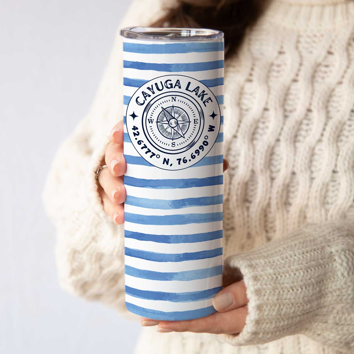 Cayuga Lake Cabana Stripe Skinny Stainless Steel Hot or Cold Tumbler