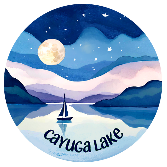 Cayuga Lake Sailboat Ornament – Ceramic Christmas Ornament with Full Moon Watercolor Art (Copy) (Copy)