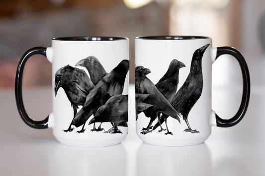 Watercolor Crows Illustration Mug (15oz)