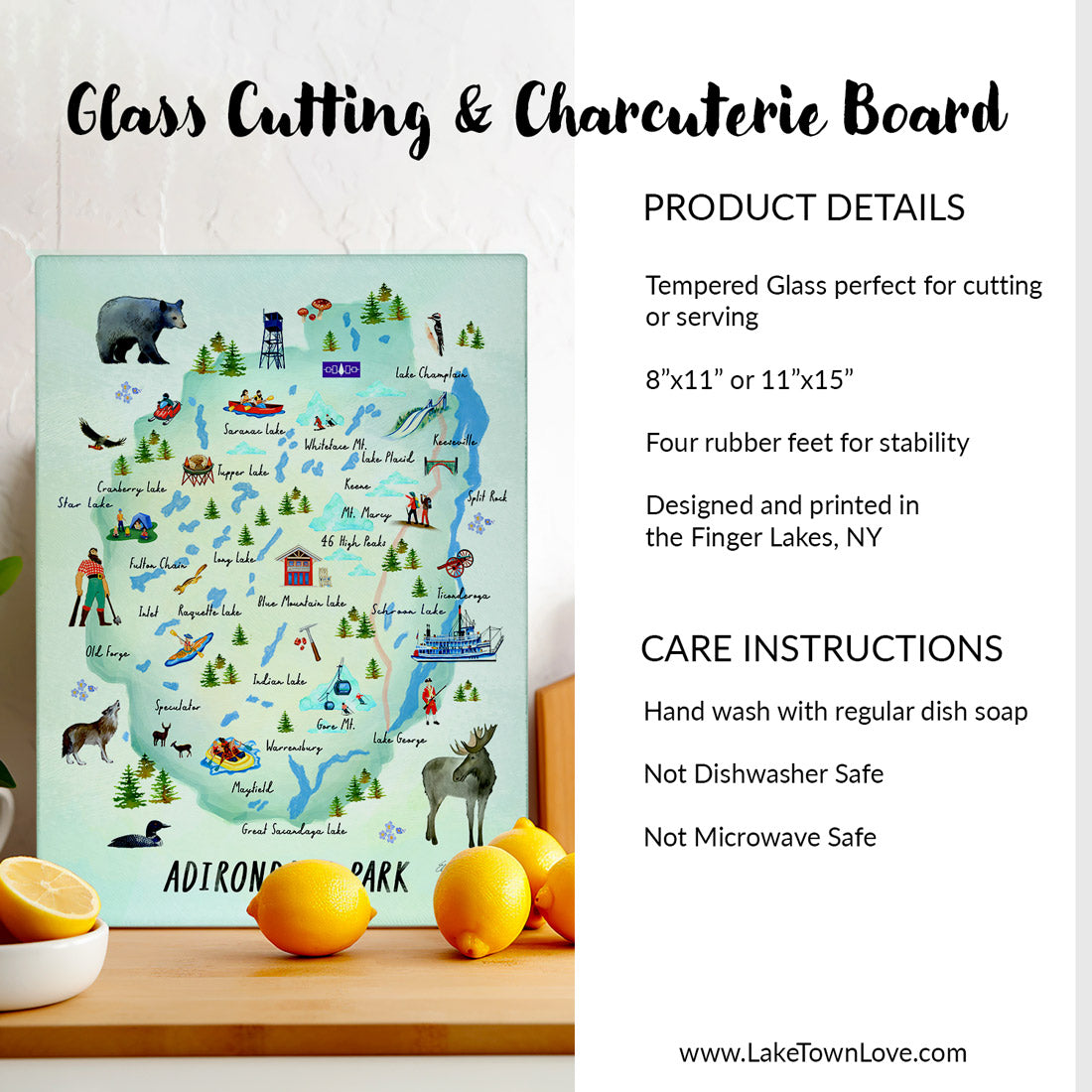 Cazenovia NY Landmarks Glass Cutting and Charcuterie Board