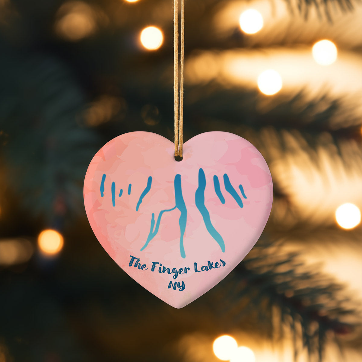 Finger Lakes Pink Heart Ornament – Ceramic Christmas Ornament