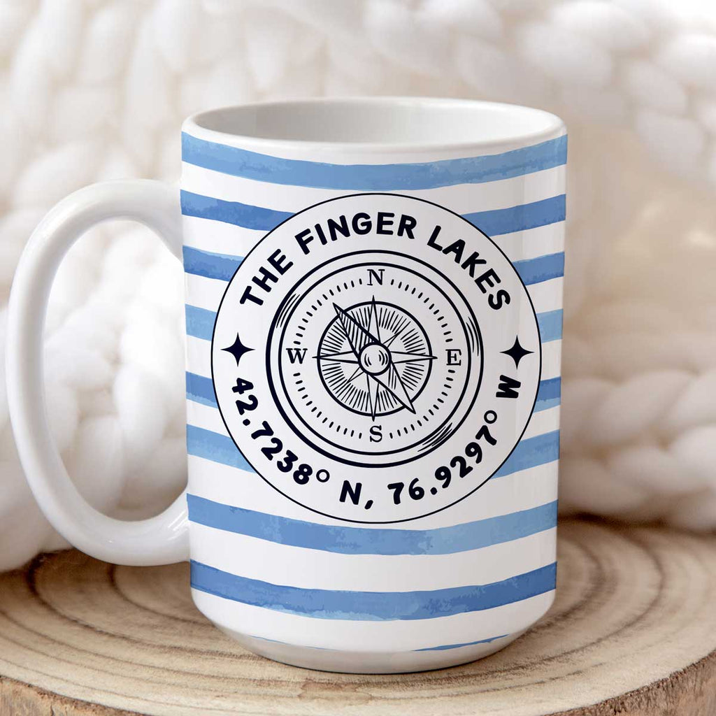 The Finger Lakes Cabana Stripe Compass - 15oz Mug