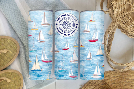 Finger Lakes Sailboats Skinny Stainless Steel Hot or Cold Tumbler