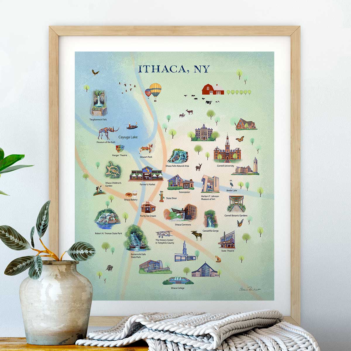 Ithaca, NY City Map Summer Fine Art Print