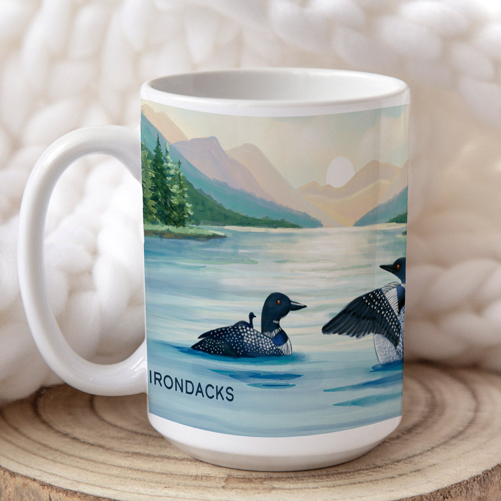 Loon Family, Adirondack Park, NY - 15oz Ceramic Mug - Made in the USA