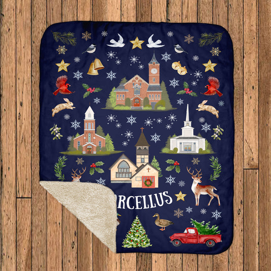 Marcellus Folk Christmas Double Layer Fleece and Sherpa Blankets