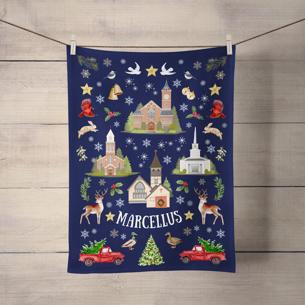 Marcellus, NY Folk Christmas Tea Towels