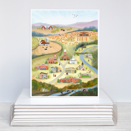 Marcellus NY, Autumn/Fall Hand Painted Illustration, Folded Notecard Set 5, Made in the USA
