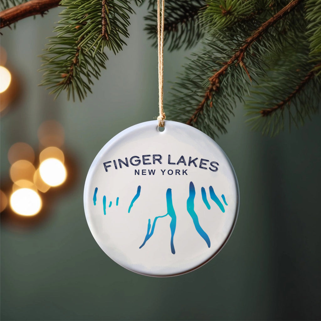 Finger Lakes White/Blue Ceramic Ornament