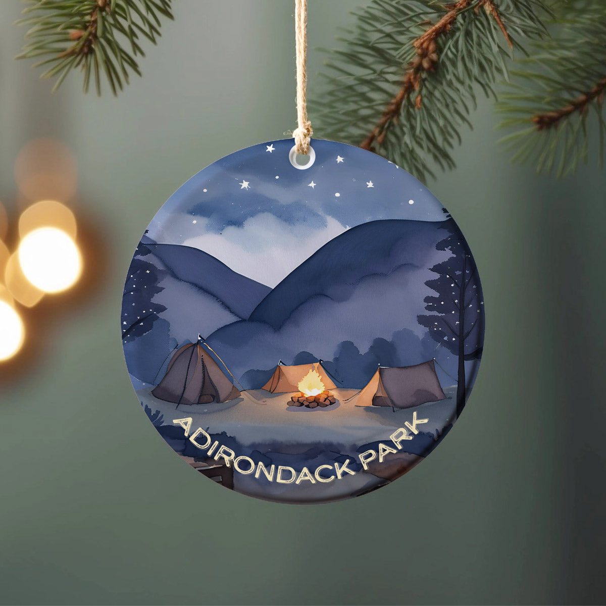Adirondack Park Night Camping Scenic Ornament – Ceramic Christmas Ornament