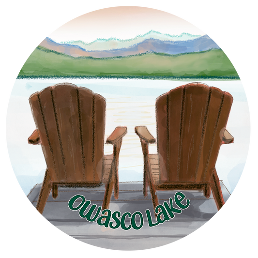Owasco Lake Chairs on the Dock Scene Porcelain Ornament