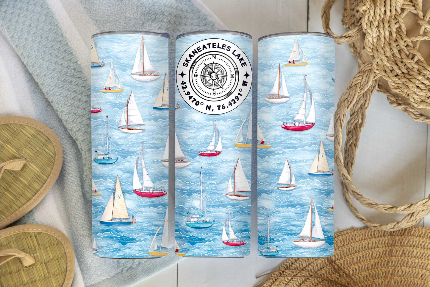 Skaneateles Sailboats Skinny Stainless Steel Hot or Cold Tumbler