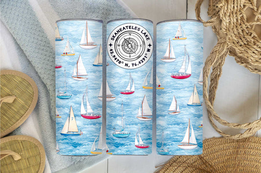 Skaneateles Sailboats Skinny Stainless Steel Hot or Cold Tumbler