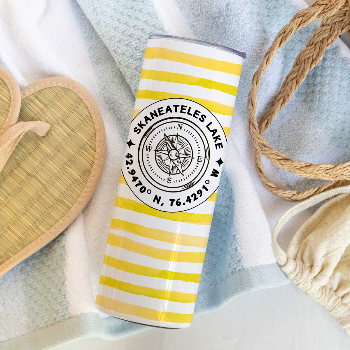 Skaneateles Yellow Cabana Stripe Skinny Stainless Steel Hot or Cold Tumbler (Copy)