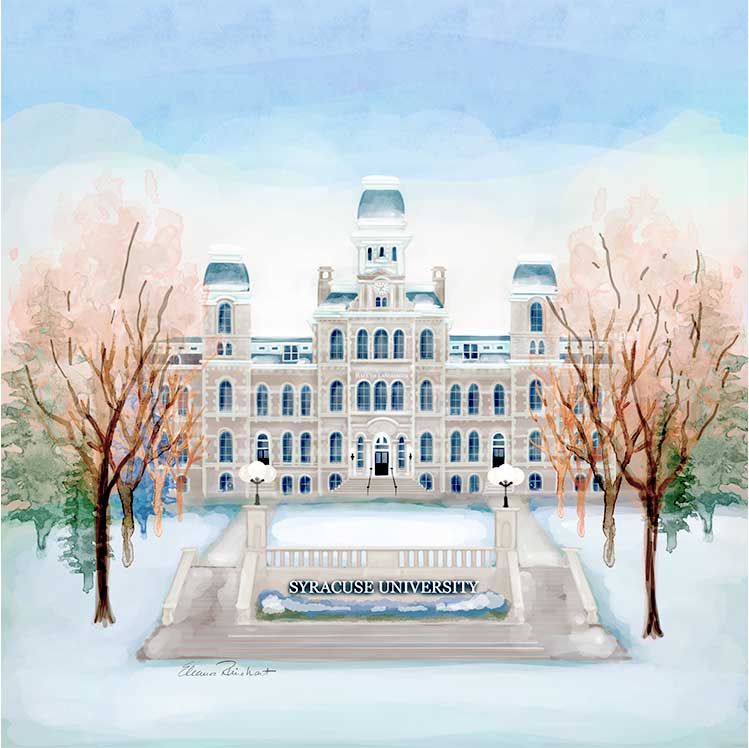 Hall of Languages Winter, Syracuse University Framed Mini Print