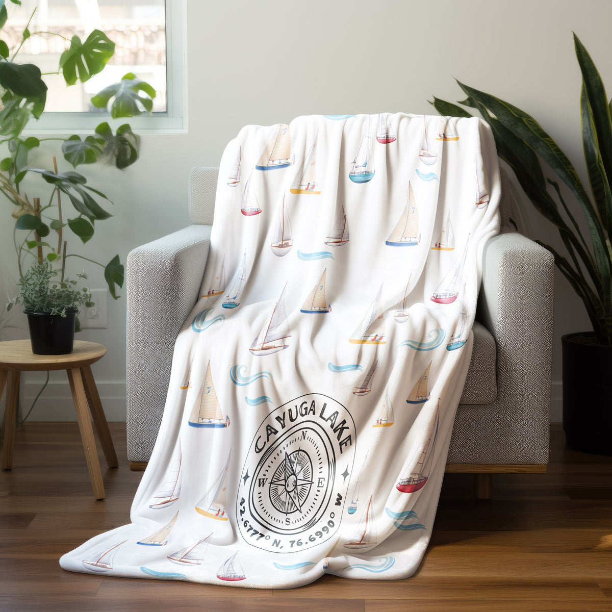 Sailboats Light Fleece Throw Blanket - Customize to your lake