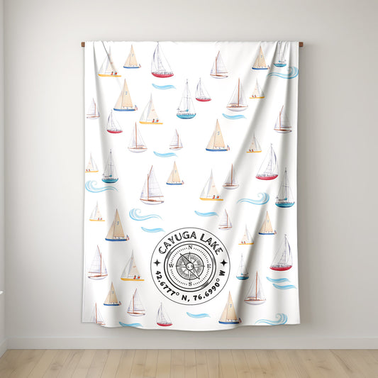 Sailboats Light Fleece Throw Blanket - Customize to your lake